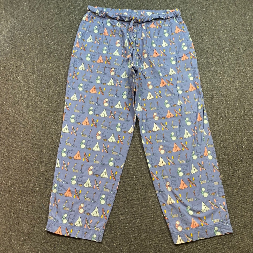 LL Bean Pajama Pants Sz XL Mens Blue Gorpcore Camping Print Lounge Bottoms